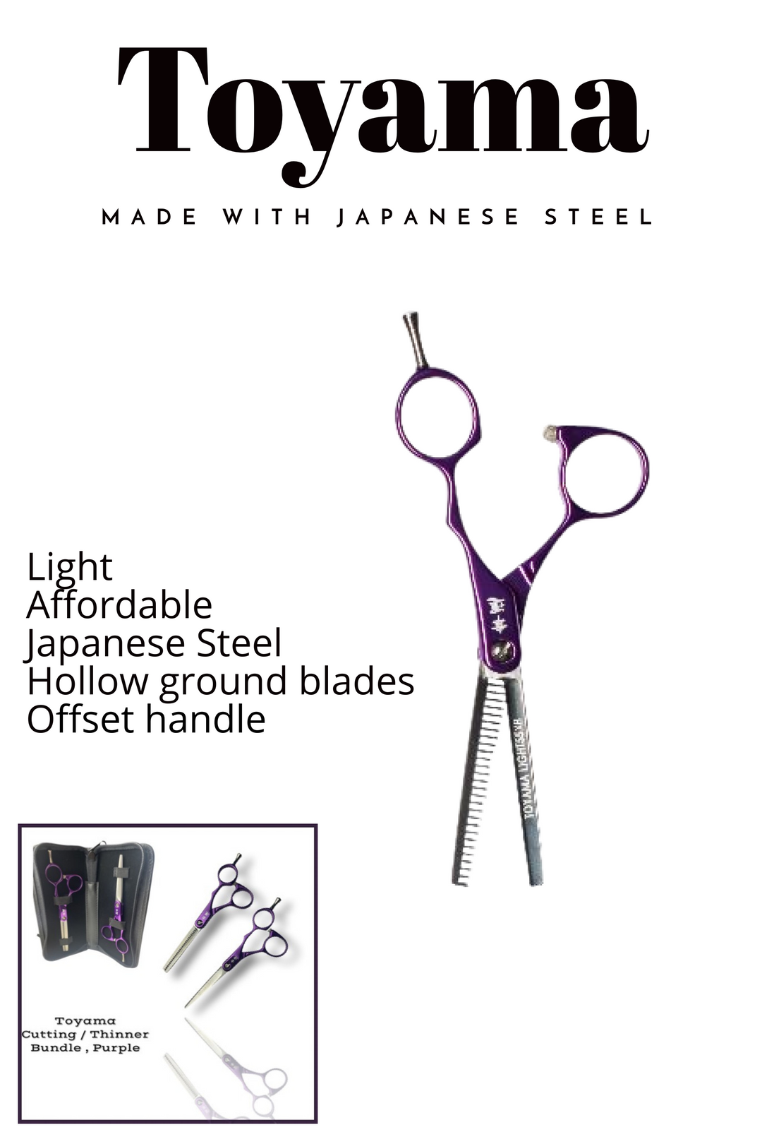 Toyama Light XB Set Purple (Scissor/Thinner) 5.5"- Japanese Steel Scissor Set- Great Affordable Hair Dressing Scissors