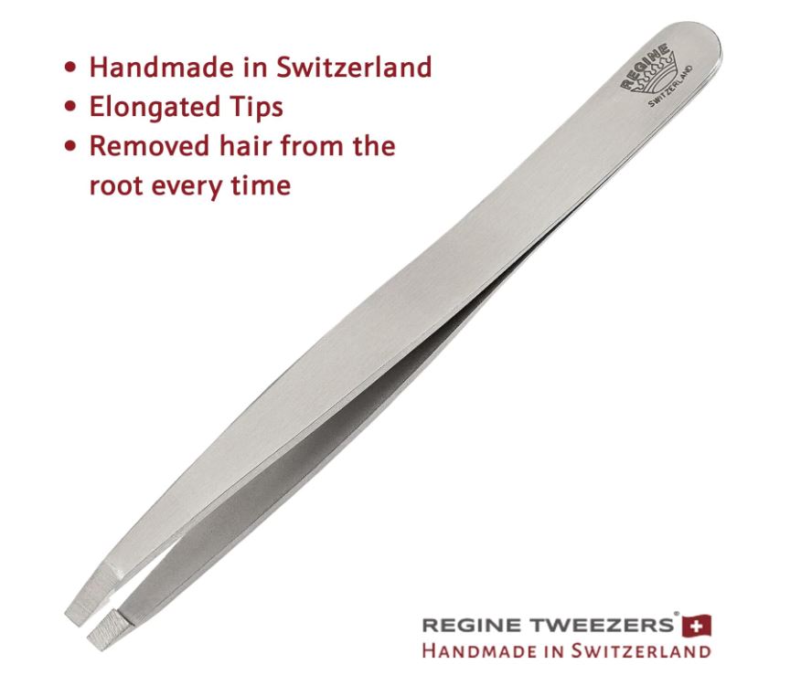 Regine Square Tweezers Stainless- Regine Switzerland Square Tip Tweezer - Handmade in Switzerland - Professional Eyebrow, Facial & Hair Remover - Etched Interior Tip to Grab Hair from Root - Perfectly Aligned Tips - Stainless Steel