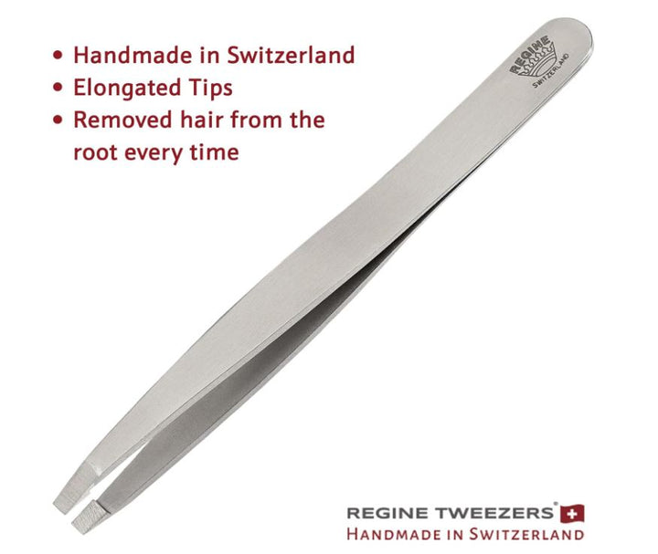 Regine Square Tweezers Stainless- Regine Switzerland Square Tip Tweezer - Handmade in Switzerland - Professional Eyebrow, Facial & Hair Remover - Etched Interior Tip to Grab Hair from Root - Perfectly Aligned Tips - Stainless Steel