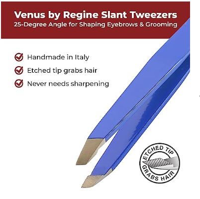 Regine Switzerland Slant Tweezer - Handmade in Switzerland - Professional Eyebrow & Facial Hair Remover - Etched Interior Grabs Hair from The Root - Perfectly Aligned Tips - Stainless Steel All Colours Available e