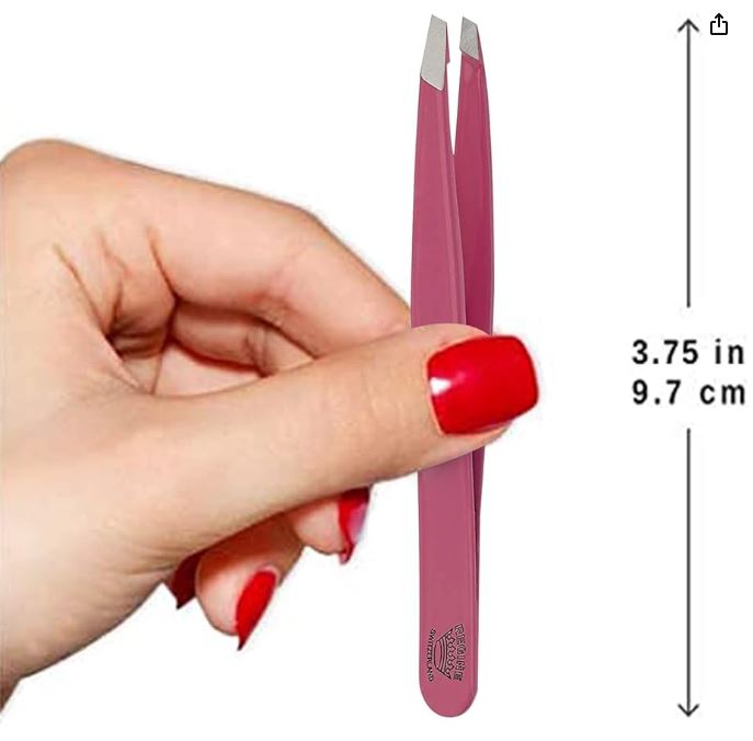 Regine Switzerland Slant Tweezer - Handmade in Switzerland - Professional Eyebrow & Facial Hair Remover - Etched Interior Grabs Hair from The Root - Perfectly Aligned Tips - Stainless Steel All Colours Available e