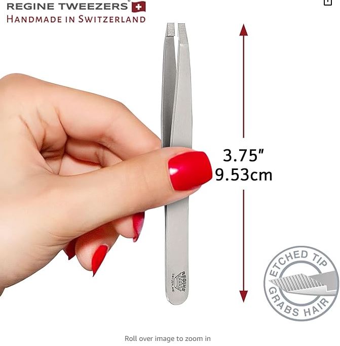 Regine Square Tweezers Stainless- Regine Switzerland Square Tip Tweezer - Handmade in Switzerland - Professional Eyebrow, Facial & Hair Remover - Etched Interior Tip to Grab Hair from Root - Perfectly Aligned Tips - Stainless Steel