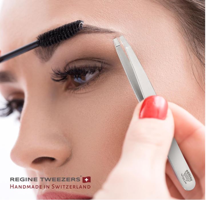 Regine Square Tweezers Stainless- Regine Switzerland Square Tip Tweezer - Handmade in Switzerland - Professional Eyebrow, Facial & Hair Remover - Etched Interior Tip to Grab Hair from Root - Perfectly Aligned Tips - Stainless Steel