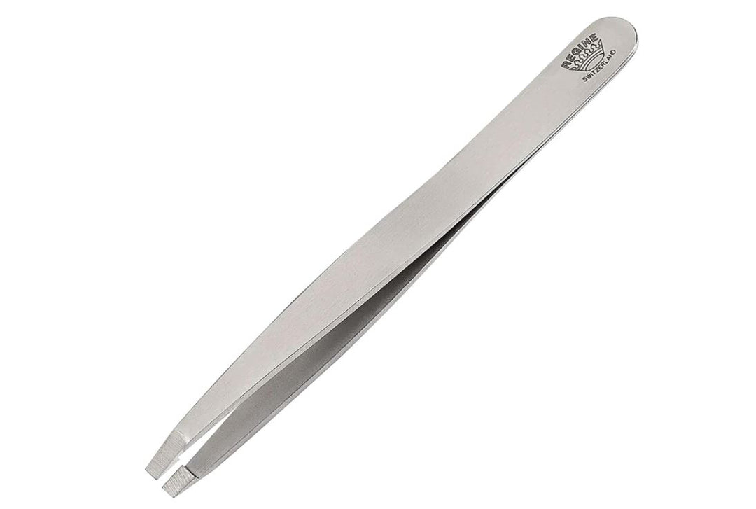 Regine Square Tweezers Stainless- Regine Switzerland Square Tip Tweezer - Handmade in Switzerland - Professional Eyebrow, Facial & Hair Remover - Etched Interior Tip to Grab Hair from Root - Perfectly Aligned Tips - Stainless Steel